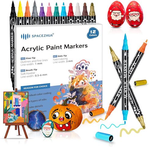 36 Colors Dual Tip Acrylic Paint Pens, Eco Friendly Non Toxic Non Odor Acrylic Paint Markers for Rock Painting, Fabric, Wood, Glass, Christmas Gifts for Teens - Grandkids DIY Art Supplies in Saudi Arabia
