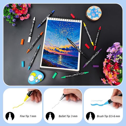 36 Colors Dual Tip Acrylic Paint Pens, Eco Friendly Non Toxic Non Odor Acrylic Paint Markers for Rock Painting, Fabric, Wood, Glass, Christmas Gifts for Teens - Grandkids DIY Art Supplies in Saudi Arabia