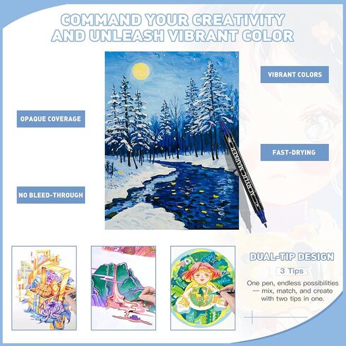 36 Colors Dual Tip Acrylic Paint Pens, Eco Friendly Non Toxic Non Odor Acrylic Paint Markers for Rock Painting, Fabric, Wood, Glass, Christmas Gifts for Teens - Grandkids DIY Art Supplies in Saudi Arabia