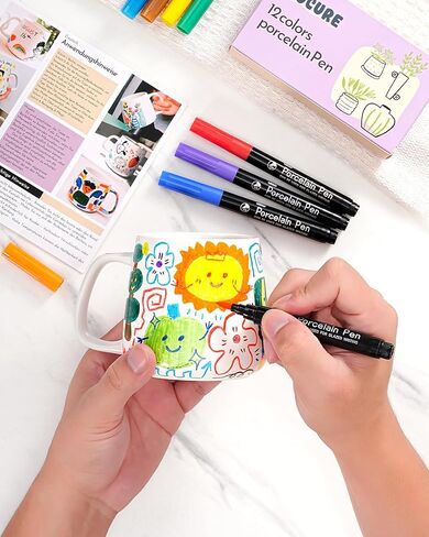 Kiocure Paint Your Own Mug: 2 Paintable Ceramic Mugs & 12 Color Pens Dishwasher Safe DIY Mug Painting Kit Adults Crafts for Date Night or Valentine’s Day Gifts in Saudi Arabia