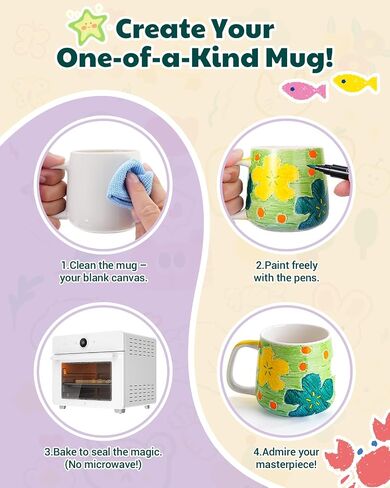 Kiocure Paint Your Own Mug: 2 Paintable Ceramic Mugs & 12 Color Pens Dishwasher Safe DIY Mug Painting Kit Adults Crafts for Date Night or Valentine’s Day Gifts in Saudi Arabia