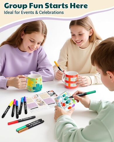 Kiocure Paint Your Own Mug: 2 Paintable Ceramic Mugs & 12 Color Pens Dishwasher Safe DIY Mug Painting Kit Adults Crafts for Date Night or Valentine’s Day Gifts in Saudi Arabia