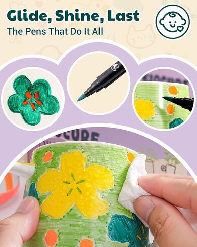 Kiocure Paint Your Own Mug: 2 Paintable Ceramic Mugs & 12 Color Pens Dishwasher Safe DIY Mug Painting Kit Adults Crafts for Date Night or Valentine’s Day Gifts in Saudi Arabia