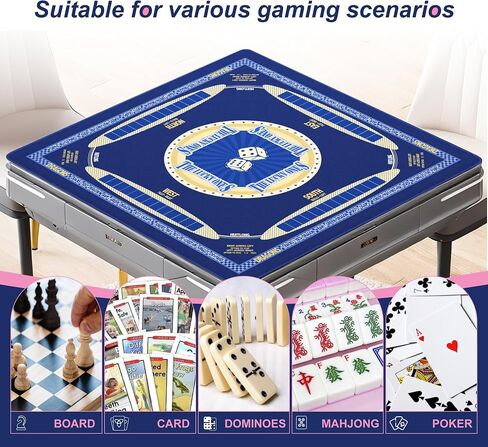 حصيرة ماجونج للطاولة (32 × 32 بوصة)، غطاء طاولة مقاوم للماء والتجاعيد وغير قابل للانزلاق وهادئ، مع قواعد ألعاب مطبوعة وحقيبة حمل محمولة، من أجل الماجونج الأمريكي، والبطاقات، وألعاب الطاولة (أزرق محظوظ) in Kuwait