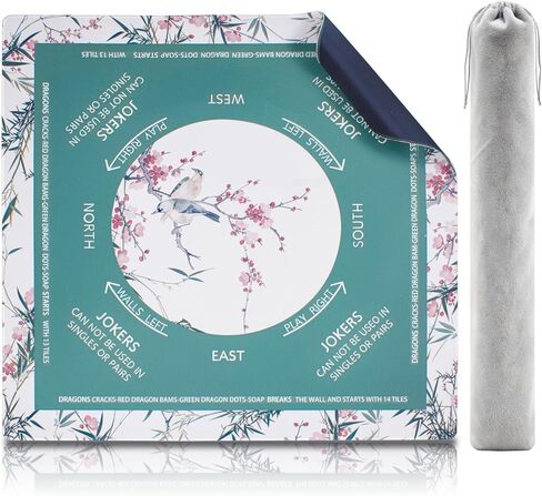 Mahjong Mat with Rules,Waterproof Noise Reducing Design, Gentle on TablesFeatures 31.5″x31.5″ Plum Blossom Bird Print and Drawstring Pouch in Kuwait