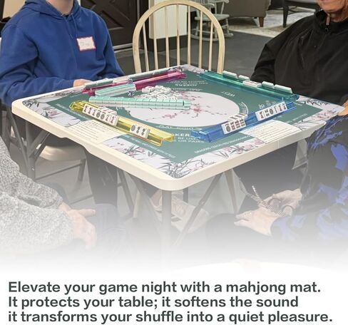 Mahjong Mat with Rules,Waterproof Noise Reducing Design, Gentle on TablesFeatures 31.5″x31.5″ Plum Blossom Bird Print and Drawstring Pouch in Kuwait