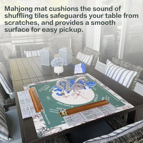 Mahjong Mat with Rules,Waterproof Noise Reducing Design, Gentle on TablesFeatures 31.5″x31.5″ Plum Blossom Bird Print and Drawstring Pouch in Kuwait