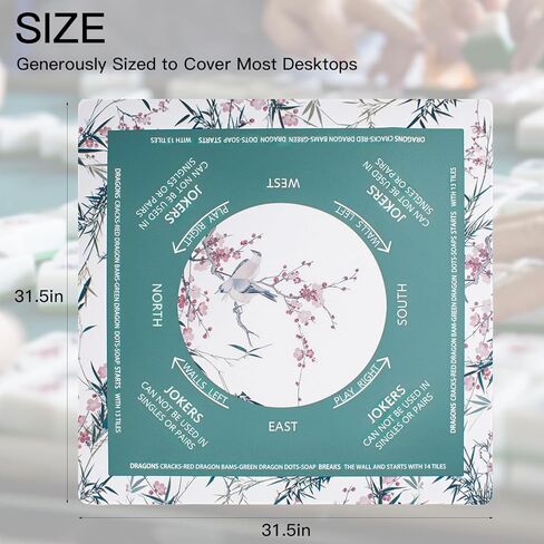 Mahjong Mat with Rules,Waterproof Noise Reducing Design, Gentle on TablesFeatures 31.5″x31.5″ Plum Blossom Bird Print and Drawstring Pouch in Kuwait
