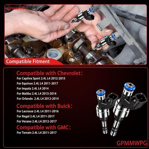 4 قطعة حاقن الوقود 12633784 FJ1154 حاقن 6 فتحات متوافق مع GMC Terrain 2011-2017 /Chevy Equinox 2011-2017 /Buick Verano Regal 2012 2013 2014 2015 2016 2017 2.4L L4 مجموعة من 4 in Kuwait