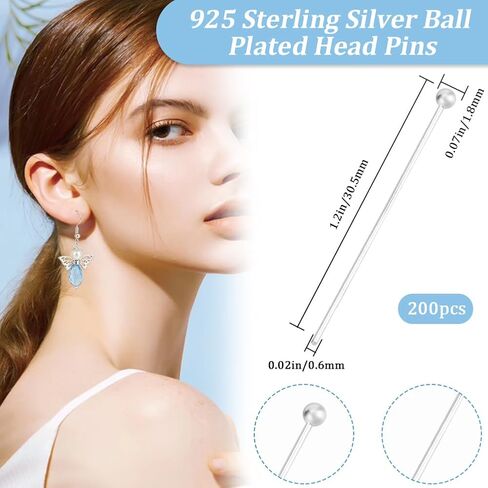 Beebeecraft 1 صندوق 200 قطعة دبابيس رأس كروية 925 فضة مطلية بالنحاس 50 مم دبابيس أقراط فضية كروية لصنع المجوهرات إكسسوارات أقراط DIY in Kuwait