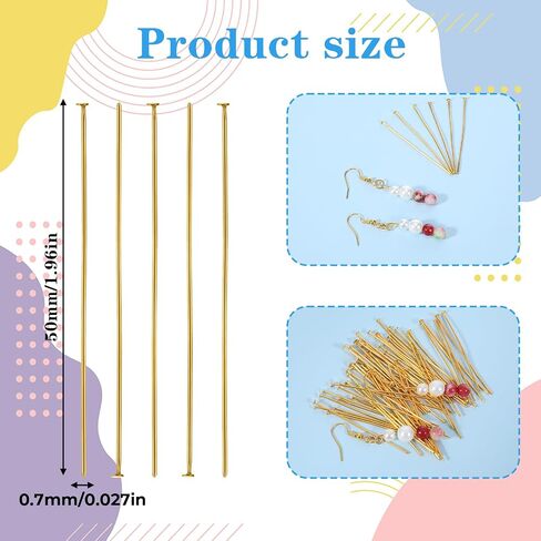 200Pcs Flat Head Pins for Jewelry Making 2 Inch, Gold Flat Head Pins T Headpins for Jewelry Making DIY Craft Earring Bracelet Necklace Pendant Supplies in Saudi Arabia