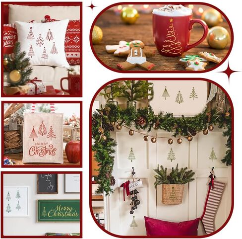 OLYCRAFT قطعتان من استنسل طباعة الشاشة الحريرية ذاتية اللصق لموضوع عيد الميلاد، استنسل شاشة حريرية مختلفة لشجرة قابلة لإعادة الاستخدام لنقل شبكي DIY لتي شيرت عيد الميلاد وديكور المنزل وحقائب قماشية - 11 × 8.7 بوصة in Kuwait