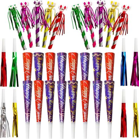 Fancy Land 50 Pack Happy New Year Noise Makers Horns Tassel Squawkers 2026 Colorful Party Noisemaker Set Adults Kids Party NYE Party Favor Supplies Gold Black Silver in Saudi Arabia