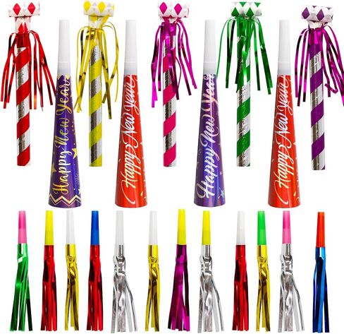 Fancy Land 50 Pack Happy New Year Noise Makers Horns Tassel Squawkers 2026 Colorful Party Noisemaker Set Adults Kids Party NYE Party Favor Supplies Gold Black Silver in Saudi Arabia