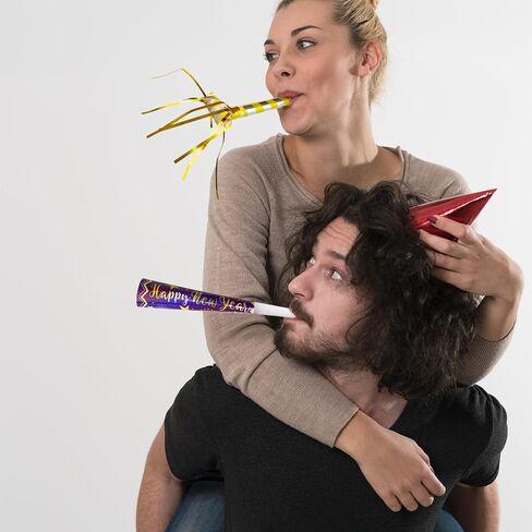 Fancy Land 50 Pack Happy New Year Noise Makers Horns Tassel Squawkers 2026 Colorful Party Noisemaker Set Adults Kids Party NYE Party Favor Supplies Gold Black Silver in Saudi Arabia