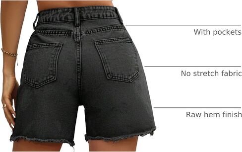 MakeMeChic Women's Casual High Waist Raw Hem Straight Leg Summer Denim Shorts with Pocket in Kuwait