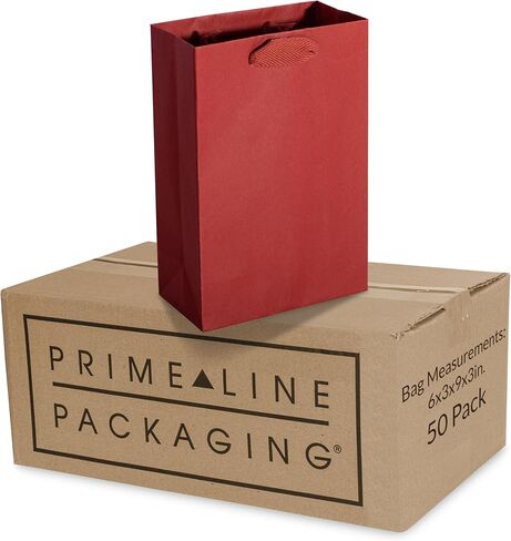 Prime Line Packaging Red Gift Bags, Kraft Paper Christmas Gift Bags with Handles for Kids, Large Holiday Paper Bags for Wrapping, Weddings, Party Favors, Bulk, 16x6x12, 50 Pack in Kuwait