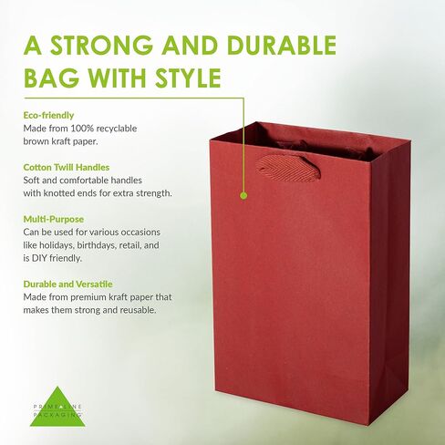 Prime Line Packaging Red Gift Bags, Kraft Paper Christmas Gift Bags with Handles for Kids, Large Holiday Paper Bags for Wrapping, Weddings, Party Favors, Bulk, 16x6x12, 50 Pack in Kuwait