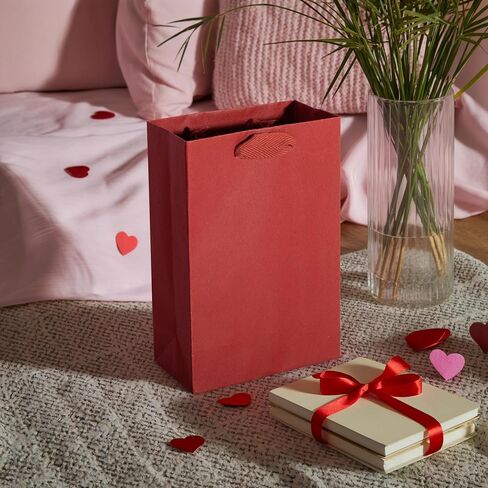 Prime Line Packaging Red Gift Bags, Kraft Paper Christmas Gift Bags with Handles for Kids, Large Holiday Paper Bags for Wrapping, Weddings, Party Favors, Bulk, 16x6x12, 50 Pack in Kuwait