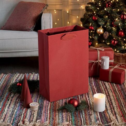 Prime Line Packaging Red Gift Bags, Kraft Paper Christmas Gift Bags with Handles for Kids, Large Holiday Paper Bags for Wrapping, Weddings, Party Favors, Bulk, 16x6x12, 50 Pack in Kuwait
