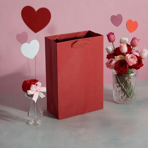 Prime Line Packaging Red Gift Bags, Kraft Paper Christmas Gift Bags with Handles for Kids, Large Holiday Paper Bags for Wrapping, Weddings, Party Favors, Bulk, 16x6x12, 50 Pack in Kuwait