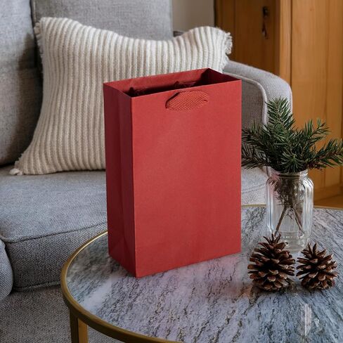 Prime Line Packaging Red Gift Bags, Kraft Paper Christmas Gift Bags with Handles for Kids, Large Holiday Paper Bags for Wrapping, Weddings, Party Favors, Bulk, 16x6x12, 50 Pack in Kuwait