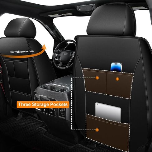Seat Covers for Ford F150 2009-2025 2026 - F250/F350/F450 2017-2025 2026: 5 Seat Full Set Faux Leather Truck Seat Covers Car Cushion (Black) in Saudi Arabia
