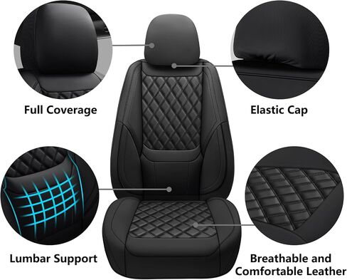 Car Seat Covers Full Set,Universal Fit for Cars,SUVs,Trucks,and Sedans with 5 Seats,Faux Leather Car Seat Cushion Compatible with Airbags,Waterproof Car Seat Protector Black in Saudi Arabia