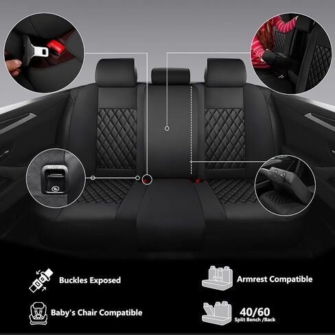 Car Seat Covers Full Set,Universal Fit for Cars,SUVs,Trucks,and Sedans with 5 Seats,Faux Leather Car Seat Cushion Compatible with Airbags,Waterproof Car Seat Protector Black in Saudi Arabia