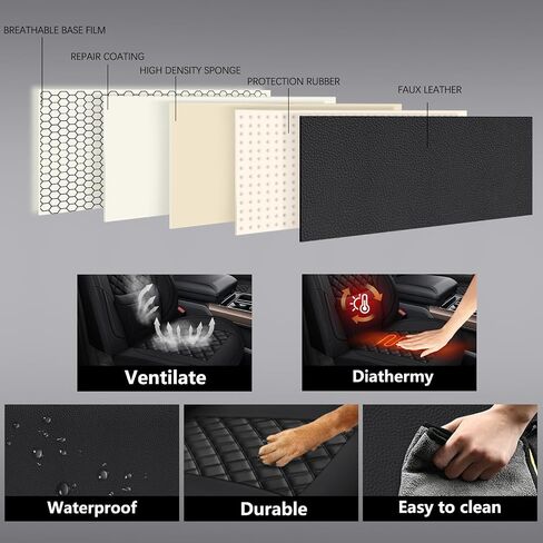 Car Seat Covers Full Set,Universal Fit for Cars,SUVs,Trucks,and Sedans with 5 Seats,Faux Leather Car Seat Cushion Compatible with Airbags,Waterproof Car Seat Protector Black in Saudi Arabia