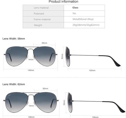 نظارات شمسية من بيريكن بتصميم طيار كلاسيكي للرجال والنساء، حماية 100% من الأشعة فوق البنفسجية 400، عدسات زجاجية بنية متدرجة 62 ملم، إطار معدني ذهبي... in Kuwait