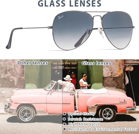 نظارات شمسية من بيريكن بتصميم طيار كلاسيكي للرجال والنساء، حماية 100% من الأشعة فوق البنفسجية 400، عدسات زجاجية بنية متدرجة 62 ملم، إطار معدني ذهبي... in Kuwait