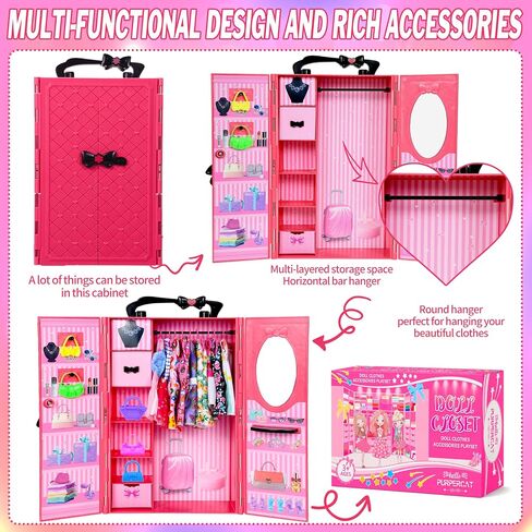 150 Pcs Doll Clothes and Accessories Playset with Dolls for Girls, Princess Gowns, Fashion Dresses, Swimsuits, Tops, Pants, Shoes, Bags Jewelrys in Closet for Doll Dress Up Fit for 11.5" Dolls in Kuwait