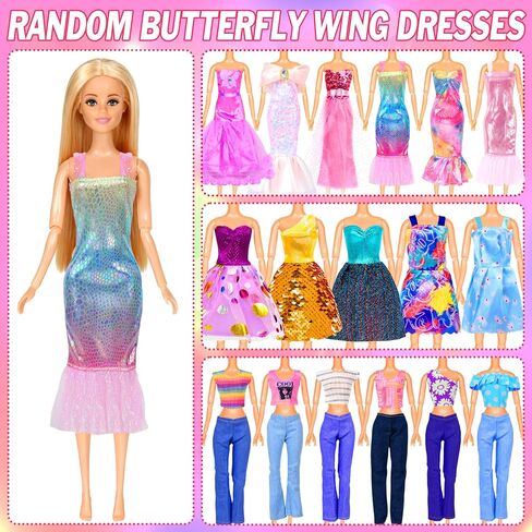 150 Pcs Doll Clothes and Accessories Playset with Dolls for Girls, Princess Gowns, Fashion Dresses, Swimsuits, Tops, Pants, Shoes, Bags Jewelrys in Closet for Doll Dress Up Fit for 11.5" Dolls in Kuwait