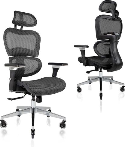 Nouhaus Ergo3D Ergonomic Office Chair Lumbar Support Mesh Office Chair with 4D Adjustable Armrest, Adjustable Headrest and Wheels, Mesh High Back Home Office Desk Chairs(Black) in Kuwait