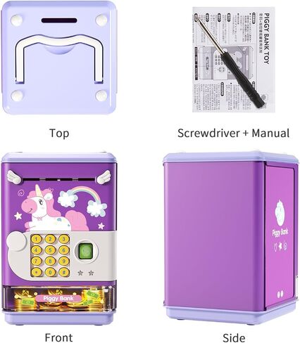 Piggy Bank Toy Electronic Mini ATM Savings Machine with Personal Password & Fingerprint Unlocking Simulation - Music Box with Songs for Kids, Boys and Girls Age 3-8 Years (Purple) in Kuwait