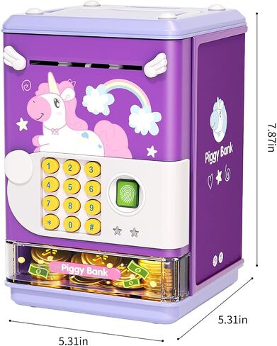 Piggy Bank Toy Electronic Mini ATM Savings Machine with Personal Password & Fingerprint Unlocking Simulation - Music Box with Songs for Kids, Boys and Girls Age 3-8 Years (Purple) in Kuwait
