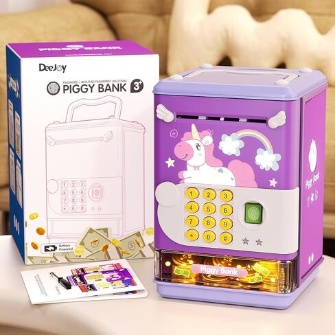 Piggy Bank Toy Electronic Mini ATM Savings Machine with Personal Password & Fingerprint Unlocking Simulation - Music Box with Songs for Kids, Boys and Girls Age 3-8 Years (Purple) in Kuwait
