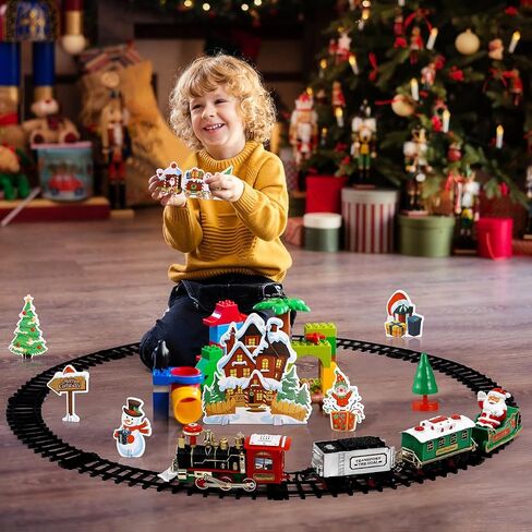 Zerodeko Christmas Train Set Mini Electric Train (no Batteries Included) with Light & Sound, Diy Assemble Holiday Experience for Home Decor, Tabletop Christmas Village Display, Festive Under-tree Xmas in Saudi Arabia
