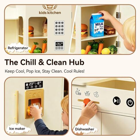 Kids Kitchen Playset with Realistic Design, Luxury Play Kitchen with Extended Storage Cabinets, Toy Kitchen for Toddlers with Coffee Counter, Cookware Accessories, Oven, Microwave (Soft White) in Kuwait