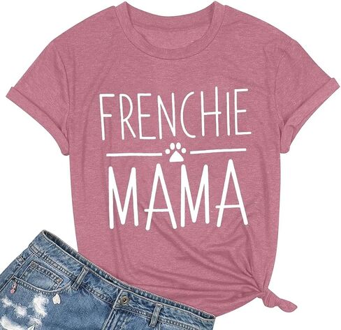 تي شيرت Frenchie Mama مطبوع عليه Dog Mom مضحك للسيدات مطبوع عليه حروف كاجوال بأكمام قصيرة تي شيرت تي شيرت علوي in Kuwait