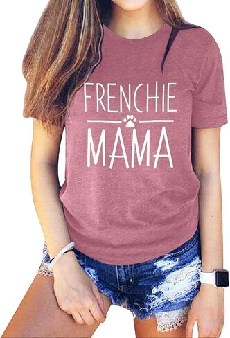 تي شيرت Frenchie Mama مطبوع عليه Dog Mom مضحك للسيدات مطبوع عليه حروف كاجوال بأكمام قصيرة تي شيرت تي شيرت علوي in Kuwait