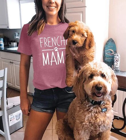 تي شيرت Frenchie Mama مطبوع عليه Dog Mom مضحك للسيدات مطبوع عليه حروف كاجوال بأكمام قصيرة تي شيرت تي شيرت علوي in Kuwait