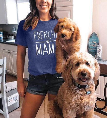 Frenchie Mama Shirt Dog Mom Funny Graphic Tees Womens Letter Print Casual Short Sleeve T-Shirt Tees Tops in Kuwait