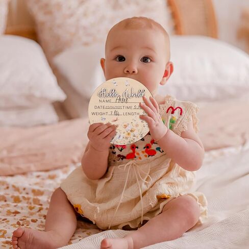 Butterfly Hello World Birth Announcement Sign ∣ Newborn Wildflower Photo Prop ∣ 6.5" Wooden Name Reveal Disc & Registry Gift in Saudi Arabia