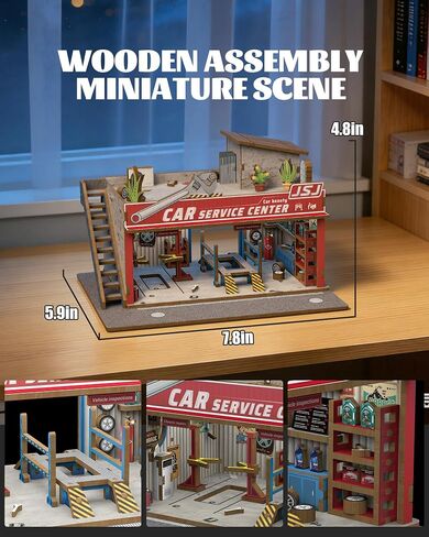 1/64 Wooden Diorama Display Case Garage with LED Lights (Gas Station) in Saudi Arabia