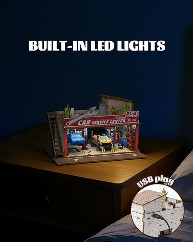 1/64 Wooden Diorama Display Case Garage with LED Lights (Gas Station) in Saudi Arabia