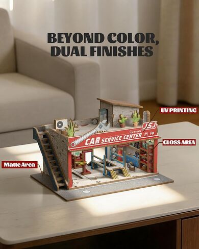 1/64 Wooden Diorama Display Case Garage with LED Lights (Gas Station) in Saudi Arabia