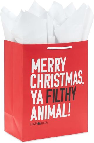 Hallmark Home Alone 13" Large Red and Black Christmas Gift Bag with Tissue Paper (Merry Christmas, Ya Filthy Animal) for Kids, Teens, Fans in Saudi Arabia