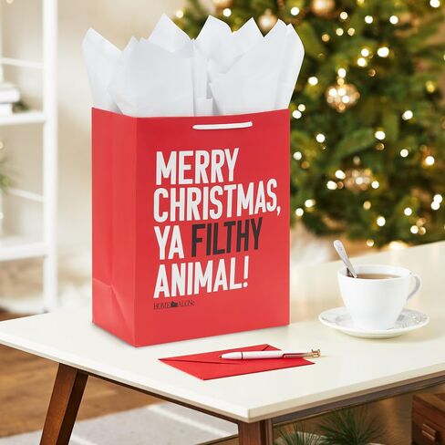 Hallmark Home Alone 13" Large Red and Black Christmas Gift Bag with Tissue Paper (Merry Christmas, Ya Filthy Animal) for Kids, Teens, Fans in Saudi Arabia